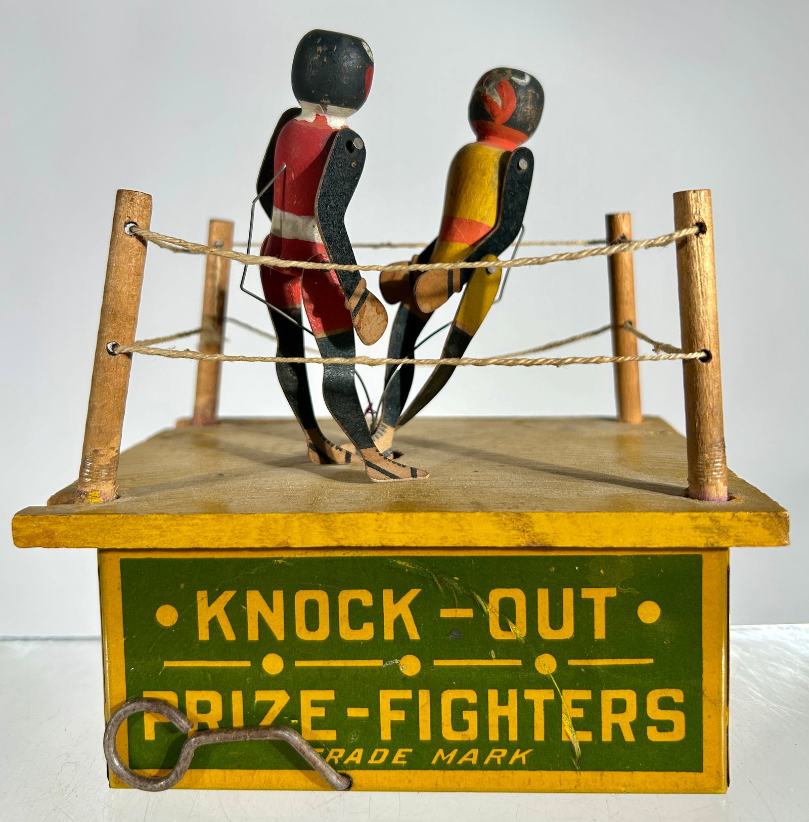 Knock-Out Prize Fighters Windup Toy Tin and Wood: Ferdinand Strauss Inc. - 6 1/2"T x 5 1/2"L
