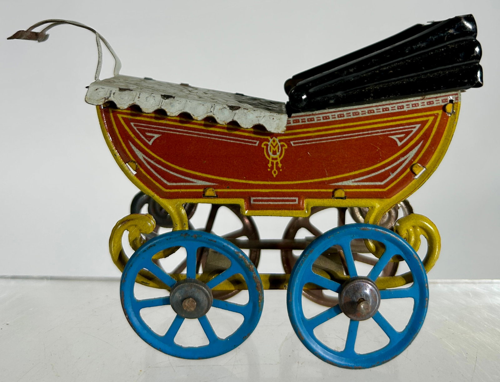 Nickel Toy Pram: Made by Meier - German 1920 - 4 1/2"L