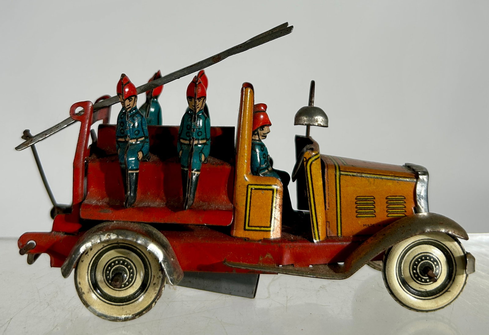 Windup Penny Toy Fire Truck: Made by Kellerman - German 1930's - 4 1/2"L
