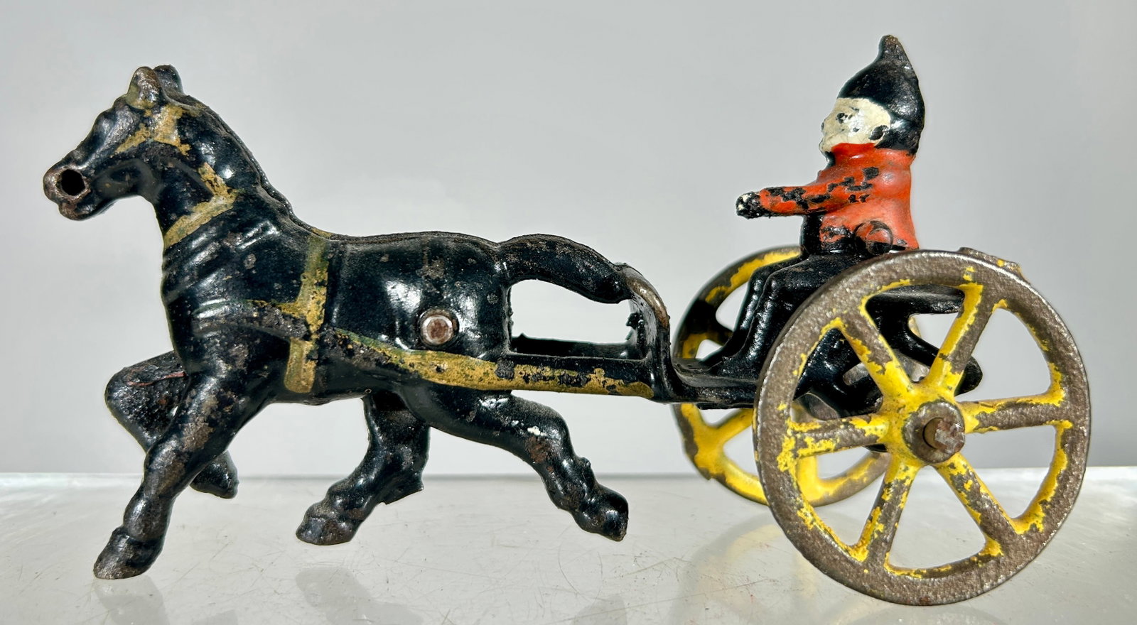 Brownie Cast Iron Sulky Toy: Wilkins Hardware Co. - Keene, NH. 1910 - 5 1/2"L