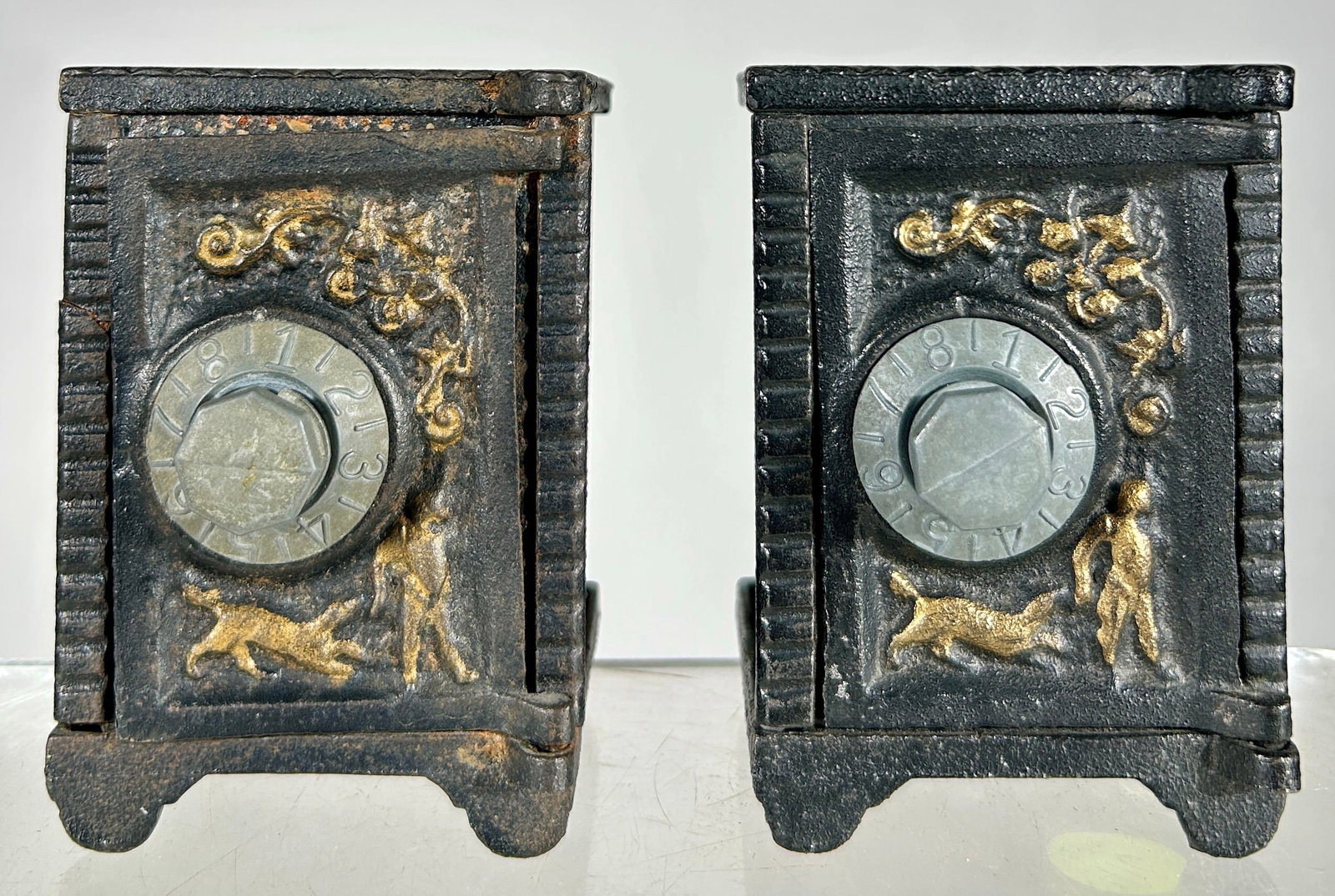 Two Safe Banks Cast Iron and Tin - Later Version 1950: American 4"T