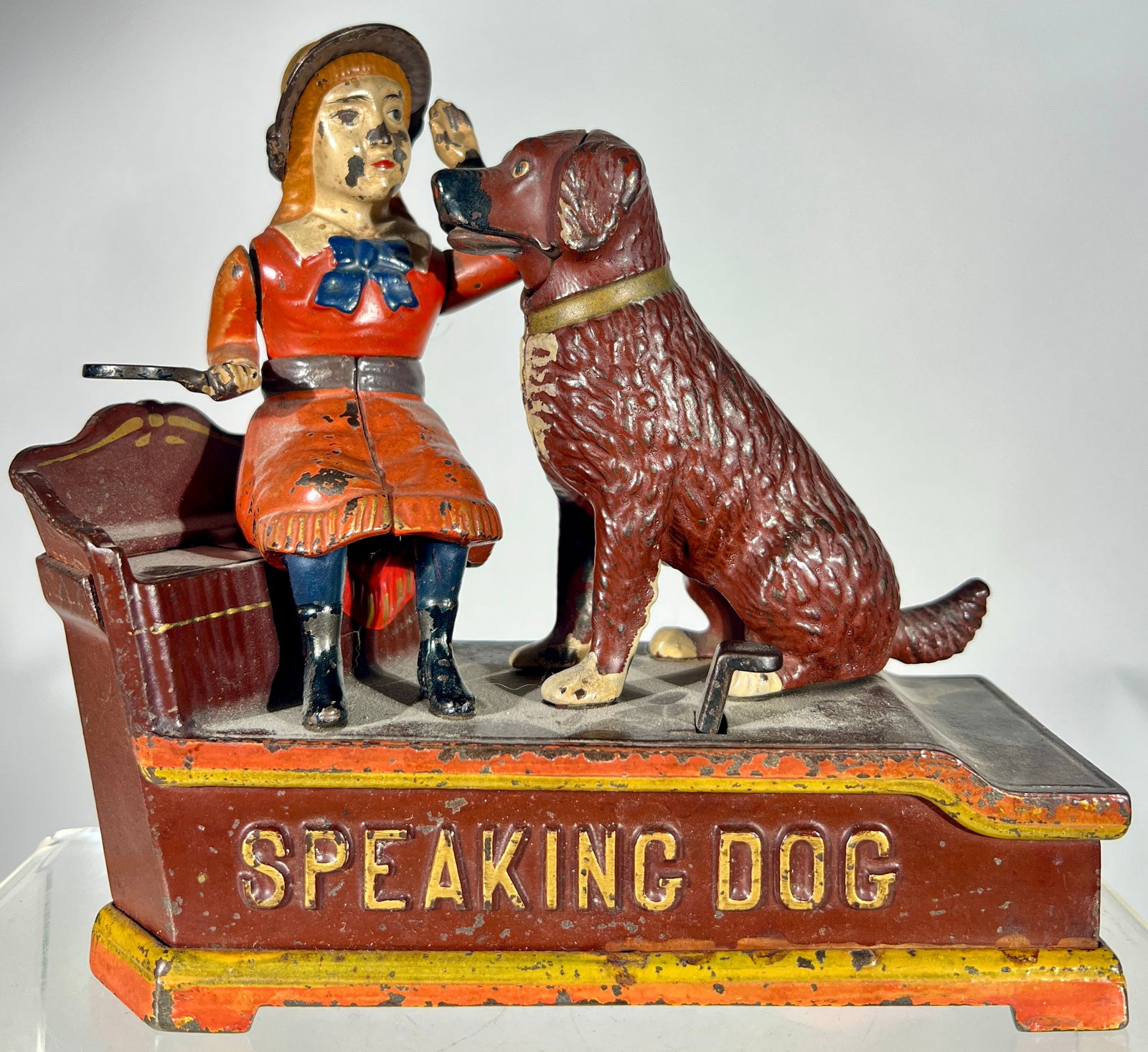 Speaking Dog Cast Iron Mechanical Bank: Shepard Hardware Co. - Buffalo, NY. 1885 - 7"T x 7 1/4"L