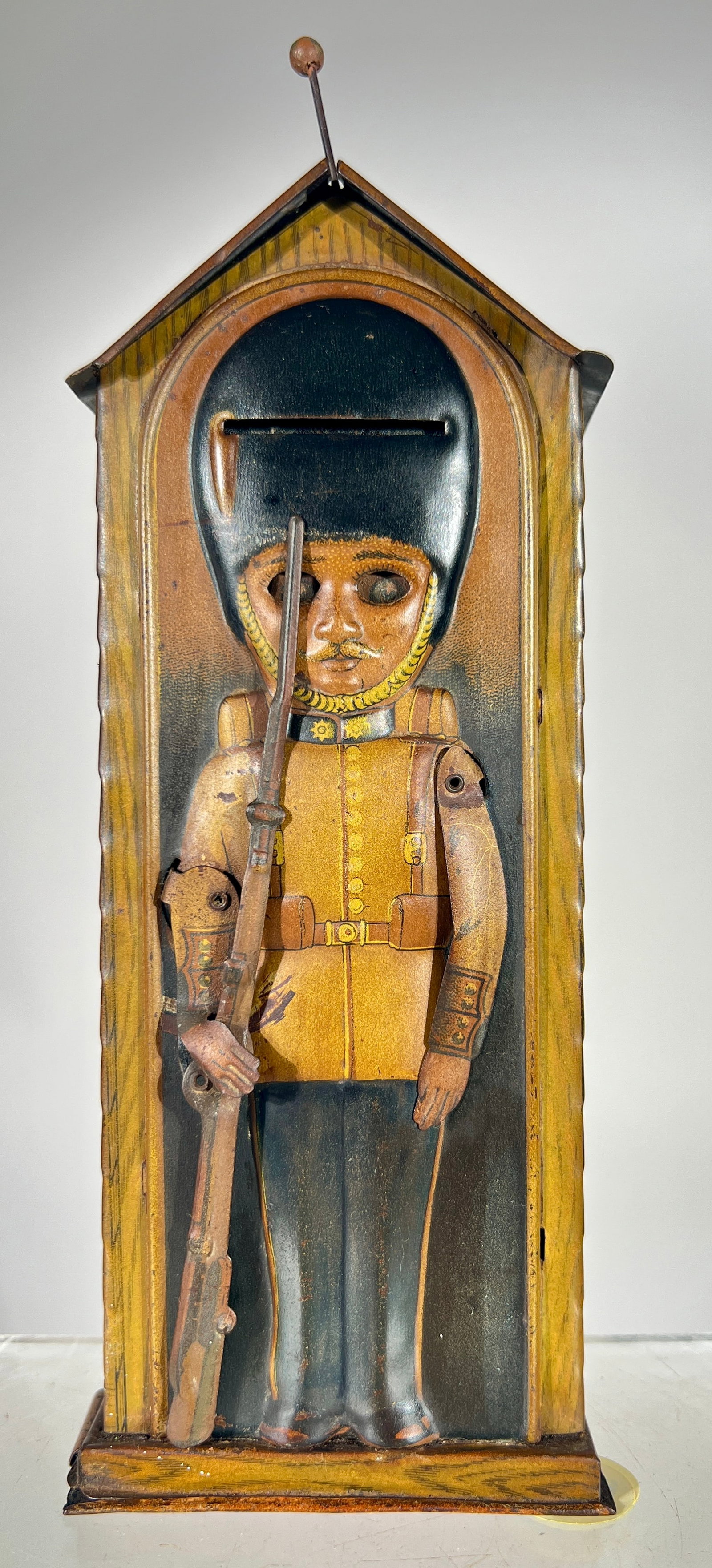The Sentry Tin Mechanical Bank Advertising: By Saalheimer and Strauss - German 1915 - 8 1/2"T