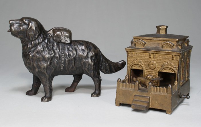 Lot: Dog on Turntable and Dog: I Hear a CallÓ Made by the H. L. Judd Company and A. C. Williams American Ð Circa 1895 These are two classic dog themed mechanical banks. Material: Cast Iron ¥