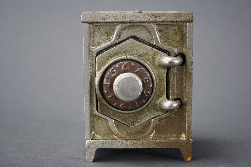Hexagonal Door Safe Still Bank: American - Circa 1890 Material: Cast Iron and Steel