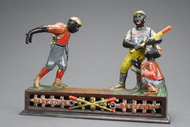 Darktown Battery Mechanical Bank: Made by the J. & E. Stevens Company Cromwell, Connecticut – Circa 1888 The “Darktown Battery” ranks among the most celebrated of all mechanical banks. It’s sports theme, composition, vivid col