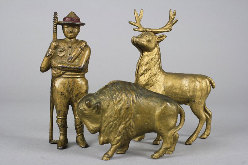 Lot: Buffalo, Stag and Boy Scout Still Banks: A. C. Williams Ohio - Circa 1920 Material: Cast Iron