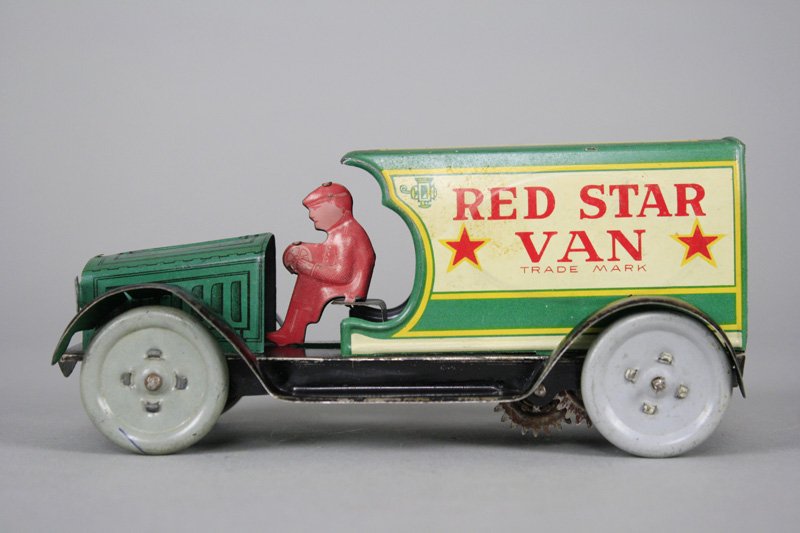 Red Star Van Strauss: Ferdinand Strauss Corp. New York City - Circa 1925 This colorful windup is 7.5” long and works well. Material: Tin