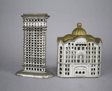 Flat Iron and Domed Bank: Kenton Hardware Co. / A. C. Williams Kenton Ohio - Circa 1900 / Ravenna, Ohio - Circa 1900 The Flat Iron Bank is the second smallest and is 5.5” tall. The Domed Bank is the large size and is