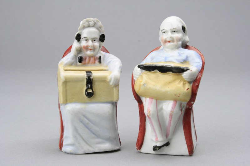 Two Old Folks in Chairs: Germany - Circa 1910 They are 3.5” tall. Material: Glazed Parian Bisque
