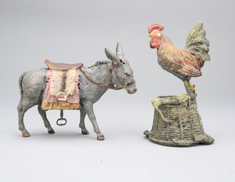 Donkey and Rooster: Manufactured by Elastolin Germany - Circa 1920 Material: Composite Material