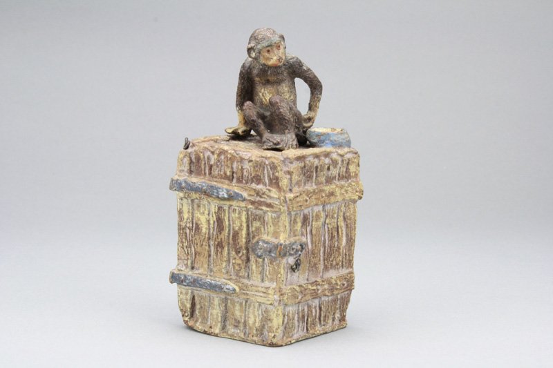Monkey on Crate: Manufactured by Elastolin Germany - Circa 1920 Material: Composite Material