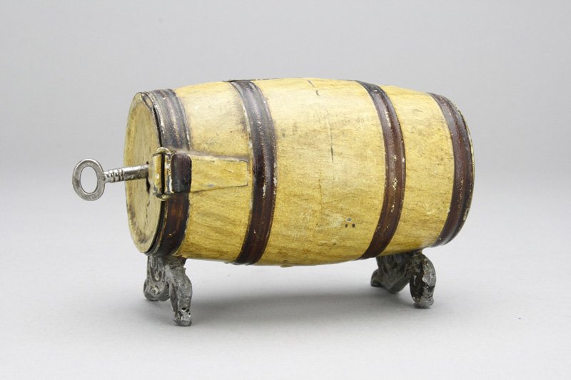 Simulated Oak Wine Cask: Marklin - Germany - Circa 1900 Material: Sheet Tin and Lead Feet