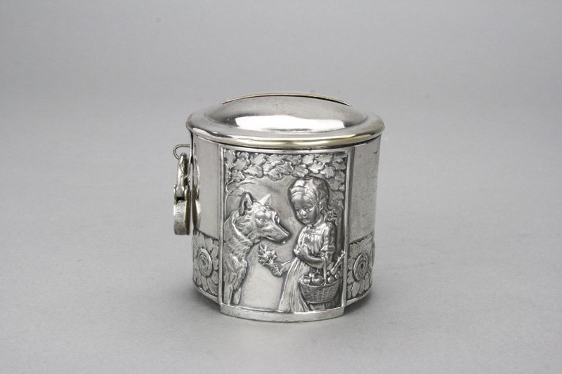 Silvered Brass Birth Bank with Little Red Riding Hood (1 of 1)