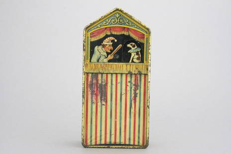 Punch and Judy: Burnett Ltd. - London - Circa 1918 This colorful tin bank typically turns up in very mediocre condition. This is very superior quality for this bank. Pictures in the window change when coins are depos