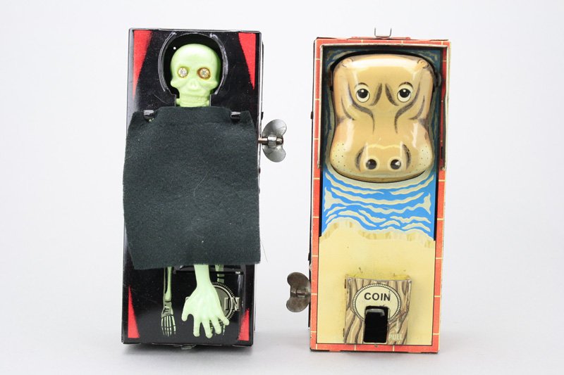 Coffin Bank / Hippo Bank Mechanical Bank: Japanese - Circa 1960’s Material Tin