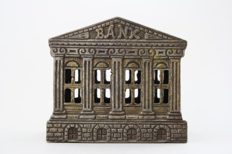 Town Hall – English Architectural Bank: John Harper Ltd. England - Circa 1905 - 3.375” Tall A scarce English building bank. Material: Cast Iron