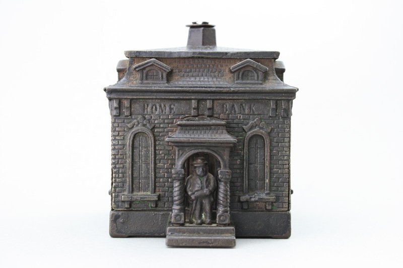 Home Bank – Ebony Architectural Bank: H. L. Judd Company Connecticut - Circa 1890 - 4” Tall Material: Cast Iron