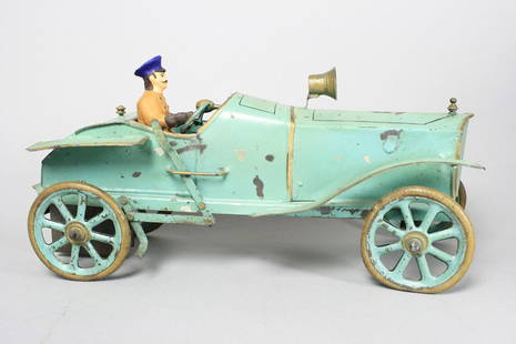 #5 Racecar Made by Pinard: French - Circa 1910 - 13” Long This is a superb, all original condition example of a Pinard racing car. It is in original paint and works well. Material: Tin