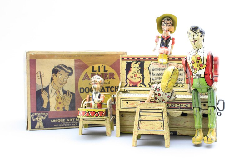 “Lil’ Abner” Dog Patch Band Unique Art Co.: American - Circa 1935 The toy works well. Material: Tin