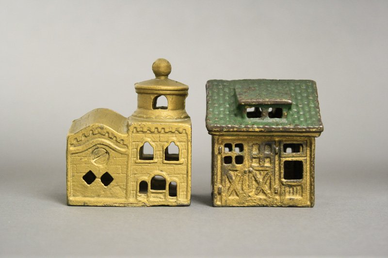Two Building Banks: A. C. Williams - Circa 1920s Included: One Car Garage and Mosque (Two Story). Material: Cast Iron