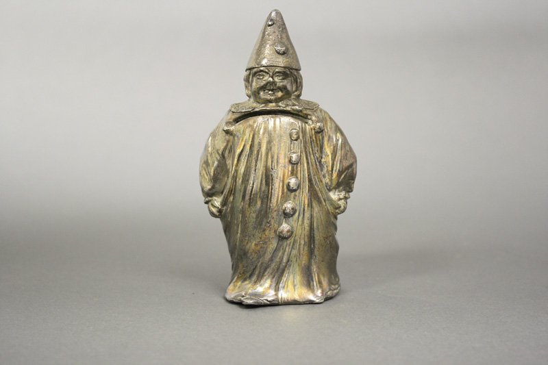 Clown with Dunce Cap: European - Circa 1930 - 5” H Material: Silvered Lead