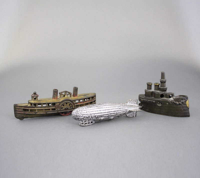 Oregon Battleship, Steamboat and Zeppelin: American - Circa 1920 Material: Cast Iron