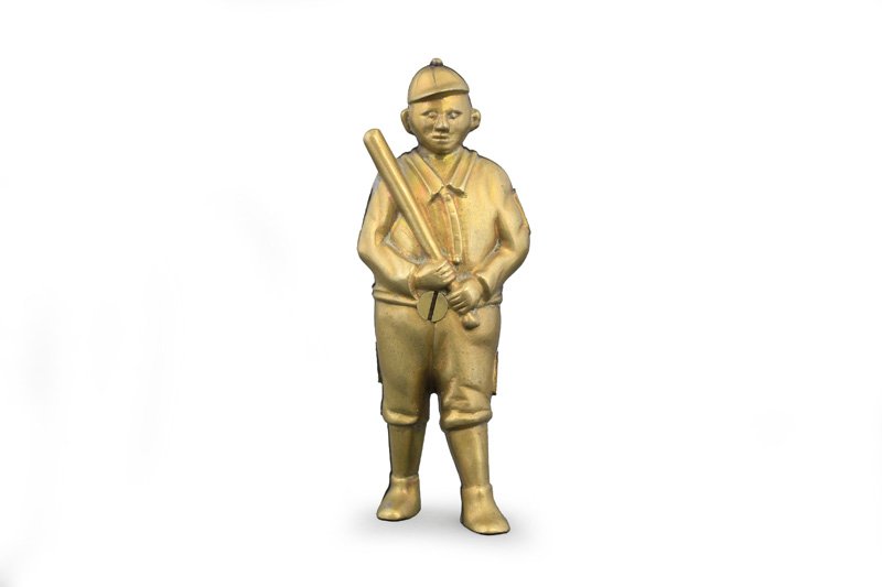 Baseball Player Still Bank Brass Pattern for Screw in: A. C. Williams Company Ravenna, Ohio - Circa 1900 This represents a very scarce original brass pattern for the unusual variation of this bank with screw in stomach. Possibly unique. Material: Brass Pr