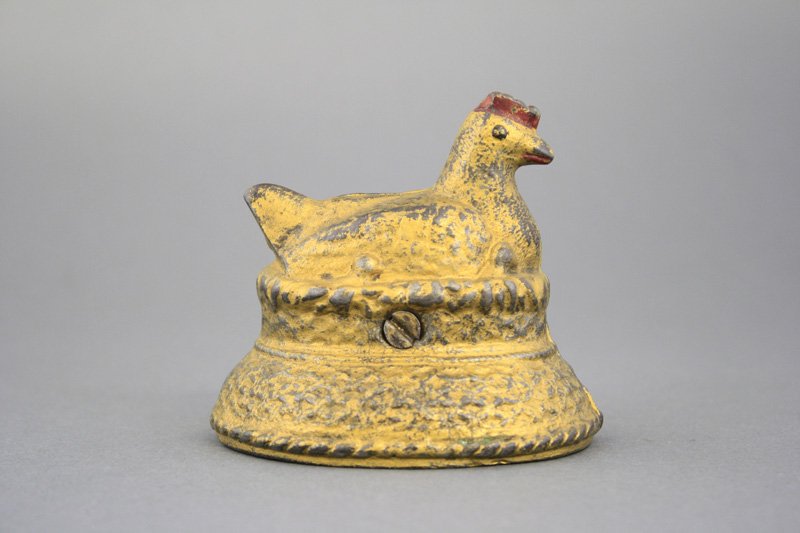 Hen on Nest - Slot in Base: American - Circa 1905 This is a superior and bright example of the bank. Material: Cast Iron Provenance: Tim Steckbeck Collection