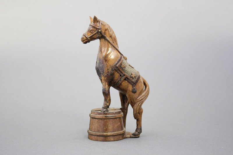 Horse on Tub - Wood Pattern: A. C. Williams Ravenna, Circa - 1920 This is the original wood pattern and design for this iconic bank. Tiny amount of wood missing from his chest. Material: Wood