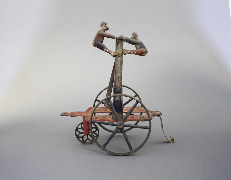 Monkey Acrobats Pull Toy: Probably Ives Blakeslee Connecticut - Circa 1890 - 11” H This is a very scarce pull toy depicting two monkeys climbing a pole as the toy is pulled along. There are probably about 15 known examples. 