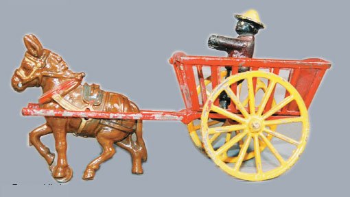 DENT PLANTATION CART - CAST IRON: Dent Plantation Cart - Made by the Dent Hardware Co. of Fullerton, PA. Made circa 1905, this toy is about 10" long. Excellent to Pristine condition.