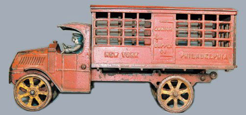 DENT NEW YORK PHILADELPHIA SUPPLY CO TRUCK: Dent "New York - Philadelphia" Supply Co. Truck - This is the grandest automotive toy made by the Dent Hardware Co. of Fullerton, PA. It stands 15" long X 7" high. This is an impressive and desirable