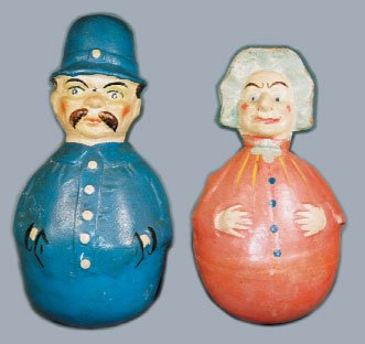 2 ROLY POLYS BOBBY & JUDY: Roly Poly Lot (2) - Policeman/Bobby probably made by Schoenhut of Philadelphia and Judy (from Punch & Judy) made in Germany. Both in Very Fine condition.