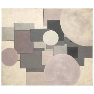 Pink and Grey Geometric Painting by George Mullen: Shades of pink and grey geometric shape acrylic painting by multi-disciplinary artist George Mullen. Painting can be hung horizontally or vertically. A prolific artist formerly based in Santa