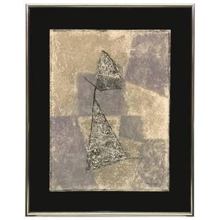 Acrylic on Paper by French Painter Jean Brisson: Minimalist abstract painting made with acrylic paint on paper by French painter Jean Brisson (1931-1999) Original chrome frame. Price $750 Period 1968 Condition 