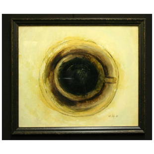 Isis Lully Watercolor from Coffee Cup Series: Isis Lully is born in Swizerland but she lives and works in Paris. Her style is completely different now. This subject is very mysterious and its interpretation is challenging. Price $2,200 Per