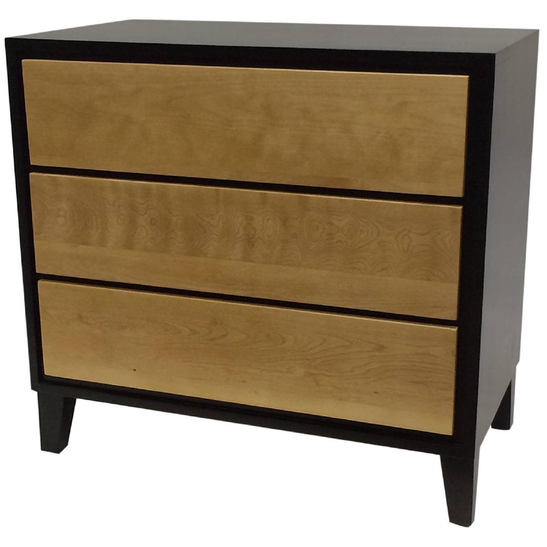 Russel Wright Two-Tone Little Chest of Drawers: This vintage 1950s designed dresser by Russel Wright for Conant Ball features three drawers made of solid maple and finished in natural and ebony finish. Russell Wright was an American industrial desi