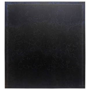 Large Black Oil Painting by Gerald Campbell: Gerald Campbell, a celebrated California artist, was well-known for his large abstracts that prompt the viewer's own interpretation. Period: 1970s Condition: Excellent Measurements: Height: