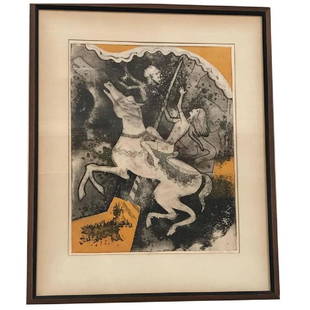 "Caroussel" Artist Proof by Charlotte Ross: "An American painter and etcher, Charlotte Ross exhibited her art throughout the United States. The artist was particularly well-known for her imagery of children. Her artist records are now housed