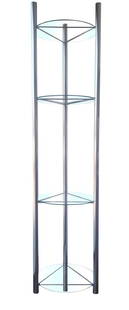 Mid-Century Chrome Etagere: This mid-century chrome etagere features four horizontal triangular shelves which support circular pieces of glass. Original Retail Price $750 Period 1960s Condition 