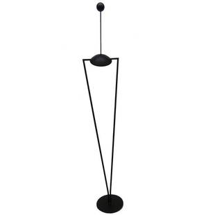 Geometric Floor Lamp / Torchiere by Ron Rezek: This sculptural, 1980s floor lamp by Ron Rezek features an adjustable head controlled by a counter-balanced extension transforming the floor lamp into a torchiere. When fully extended the lamp