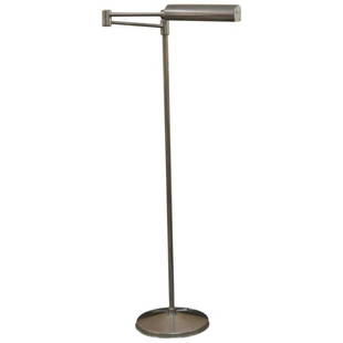 Walter Von Nessen Swing Arm Nickel Floor Lamp: Walter Von Nessen swing arm nickel floor lamp. As pictured, arm measures 10.5" for shorter section and 17.5" for longer end section which holds the shade and bulb, or a total of 26.75" long when