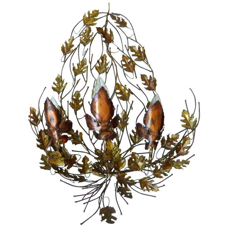 Brass Leaf Wall Sconce in the Style of Curtis Jere (1 of 5)