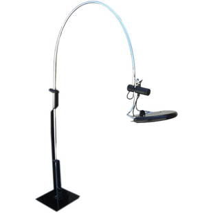 Dutch Arch Floor Lamp by Artimeta Soest: This Dutch arch floor lamp by Artmeta Soest is black enameled metal and chrome. The shade is adjustable in all directions.78.75 in.H x 64 in.W x 14 in.D