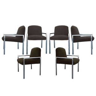 Set of 6 Architectural and Minimal Chrome Armchairs: Very comfortable conference or dining chairs in tubular chrome.