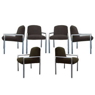 Set of 6 Architectural and Minimal Chrome Armchairs: Very comfortable conference or dining chairs in tubular chrome.