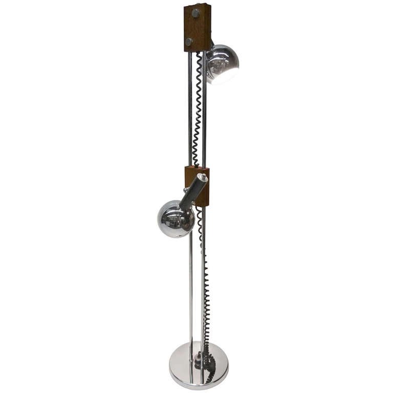 Chrome and Walnut Adjustable Floor Lamp (1 of 8)