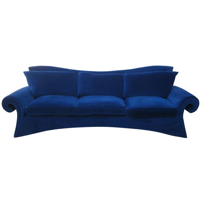 Striking 1980s Sofa in Blue Velvet by Goodman Charlton (1 of 6)