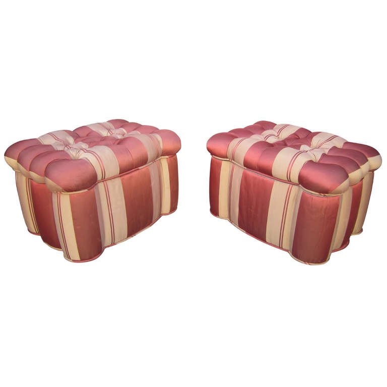 Striped Tufted Storage Ottomans, Pair (1 of 5)